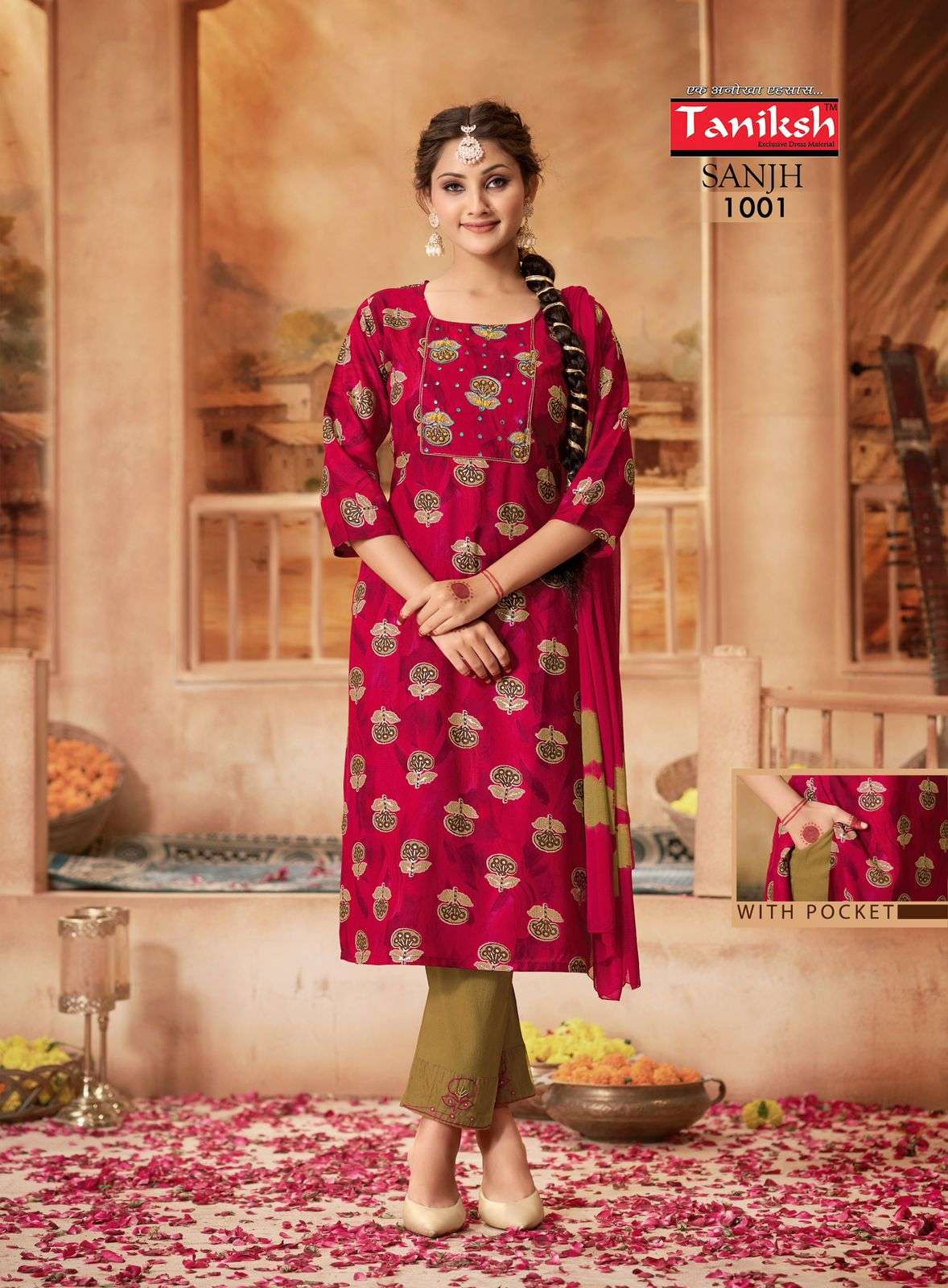 TANIKSH SANJH VOL 1 RAYON FANCY WORK KURTI COMBO SET 
