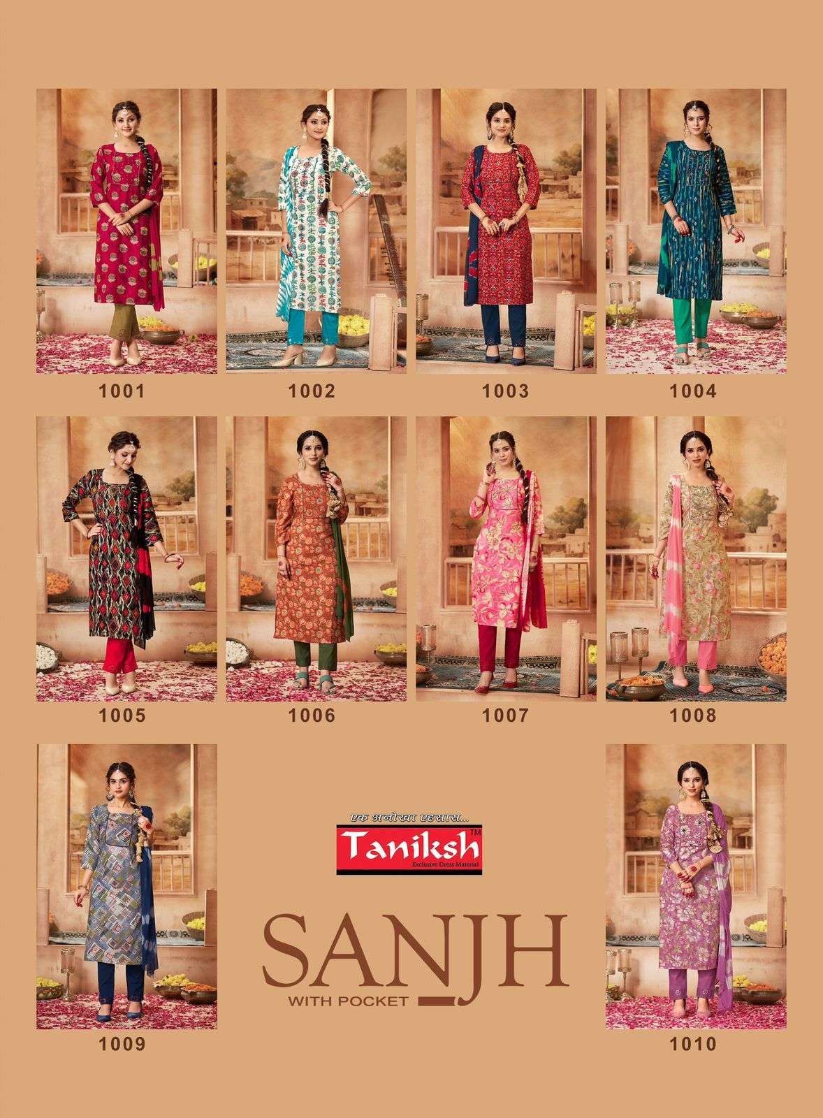 TANIKSH SANJH VOL 1 RAYON FANCY WORK KURTI COMBO SET 