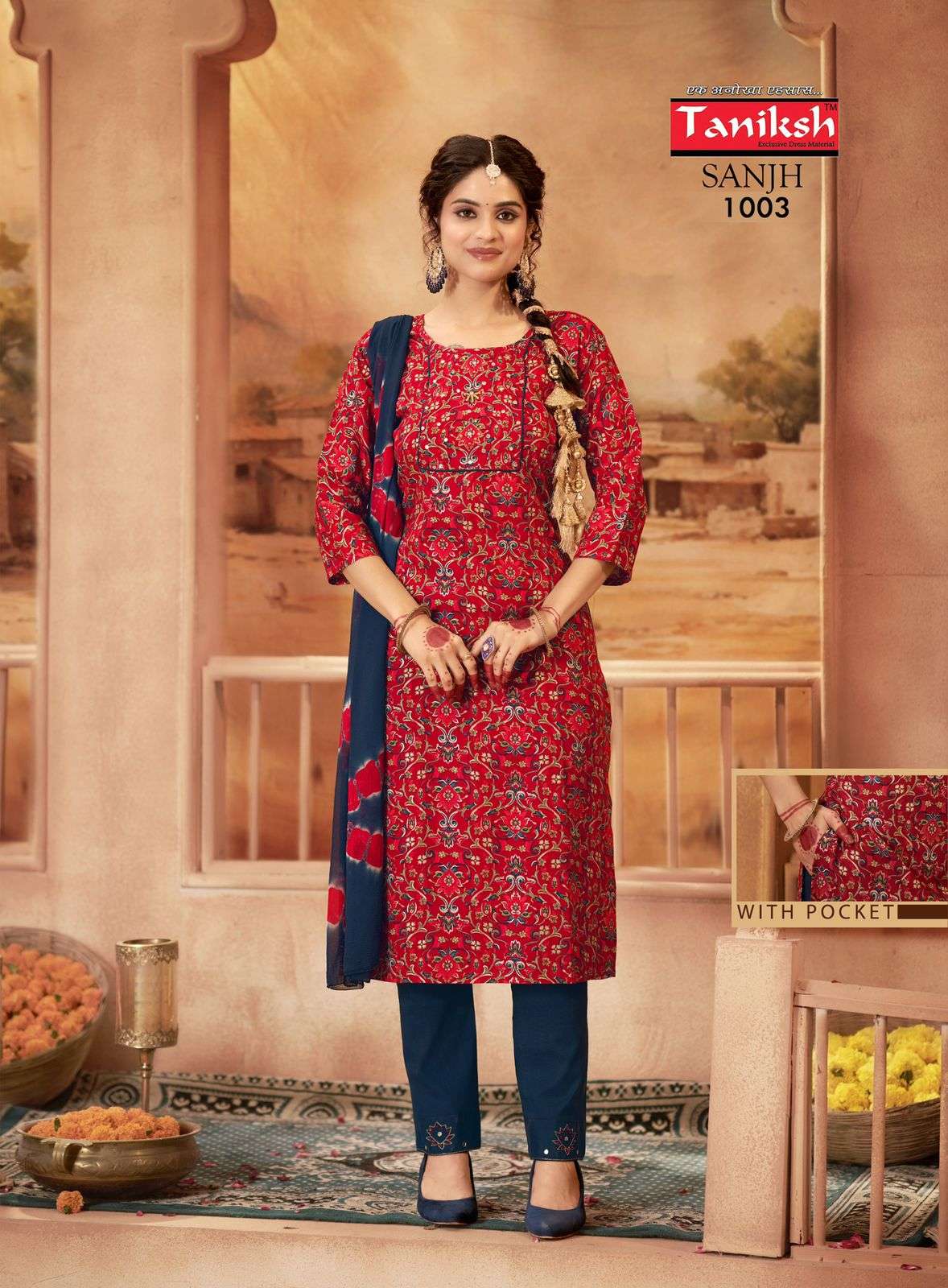 TANIKSH SANJH VOL 1 RAYON FANCY WORK KURTI COMBO SET 