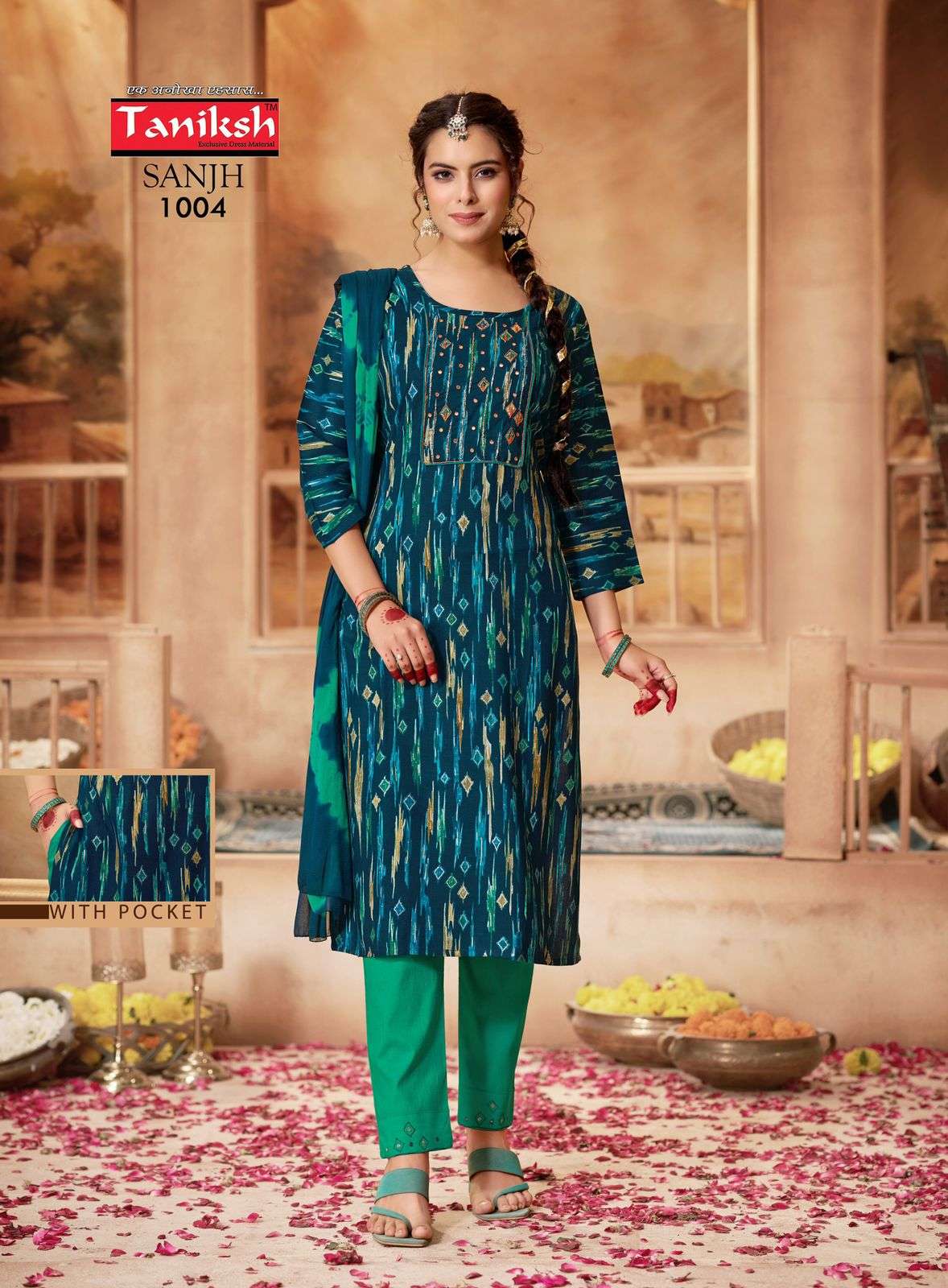TANIKSH SANJH VOL 1 RAYON FANCY WORK KURTI COMBO SET 