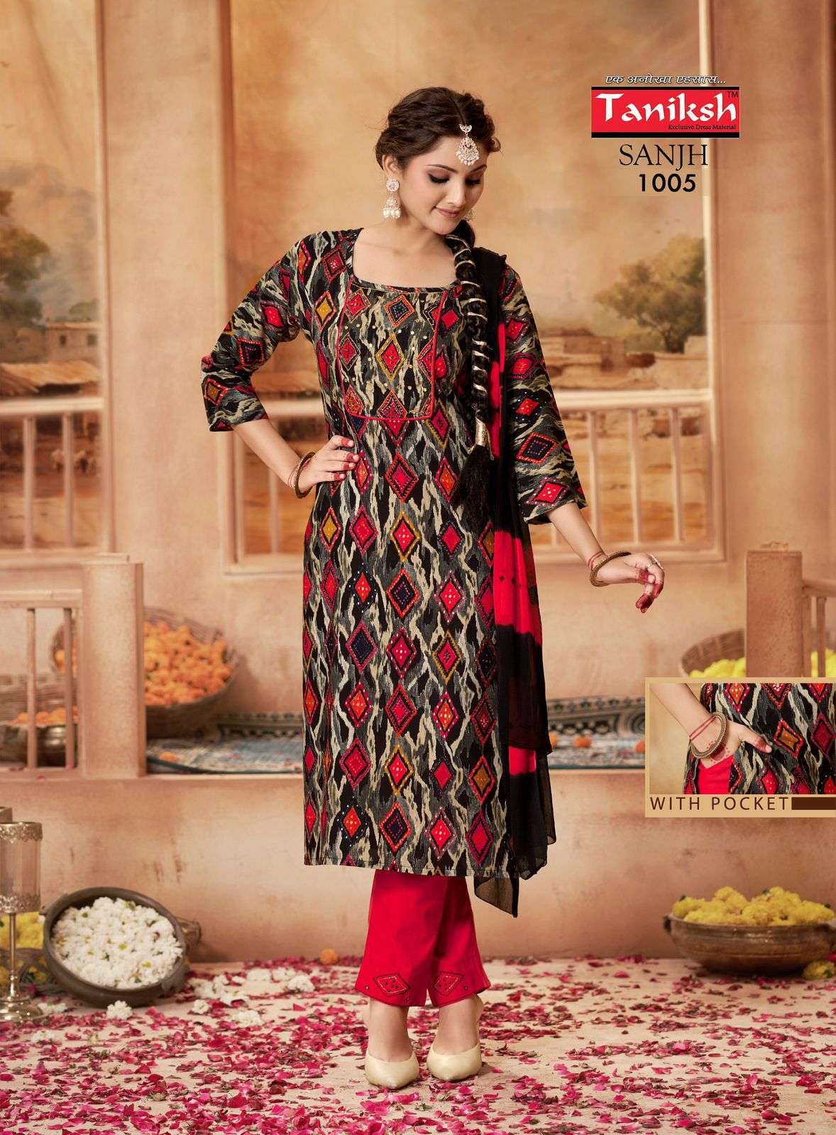 TANIKSH SANJH VOL 1 RAYON FANCY WORK KURTI COMBO SET 