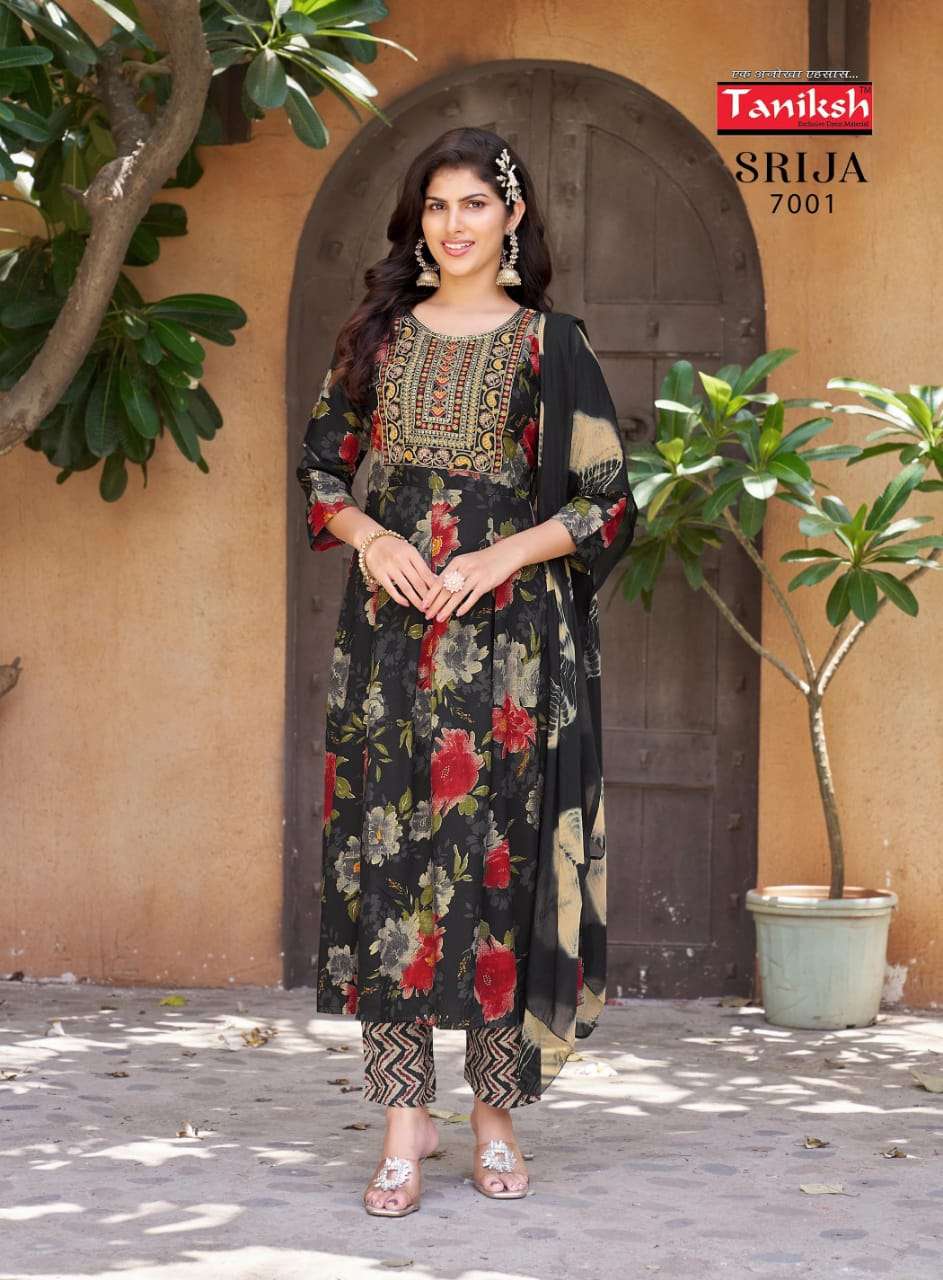 TANIKSH SRIJA VOL 7 RAYON PRINT FANCY NAIRA CUT PATTERN KURTI COMBO SET 