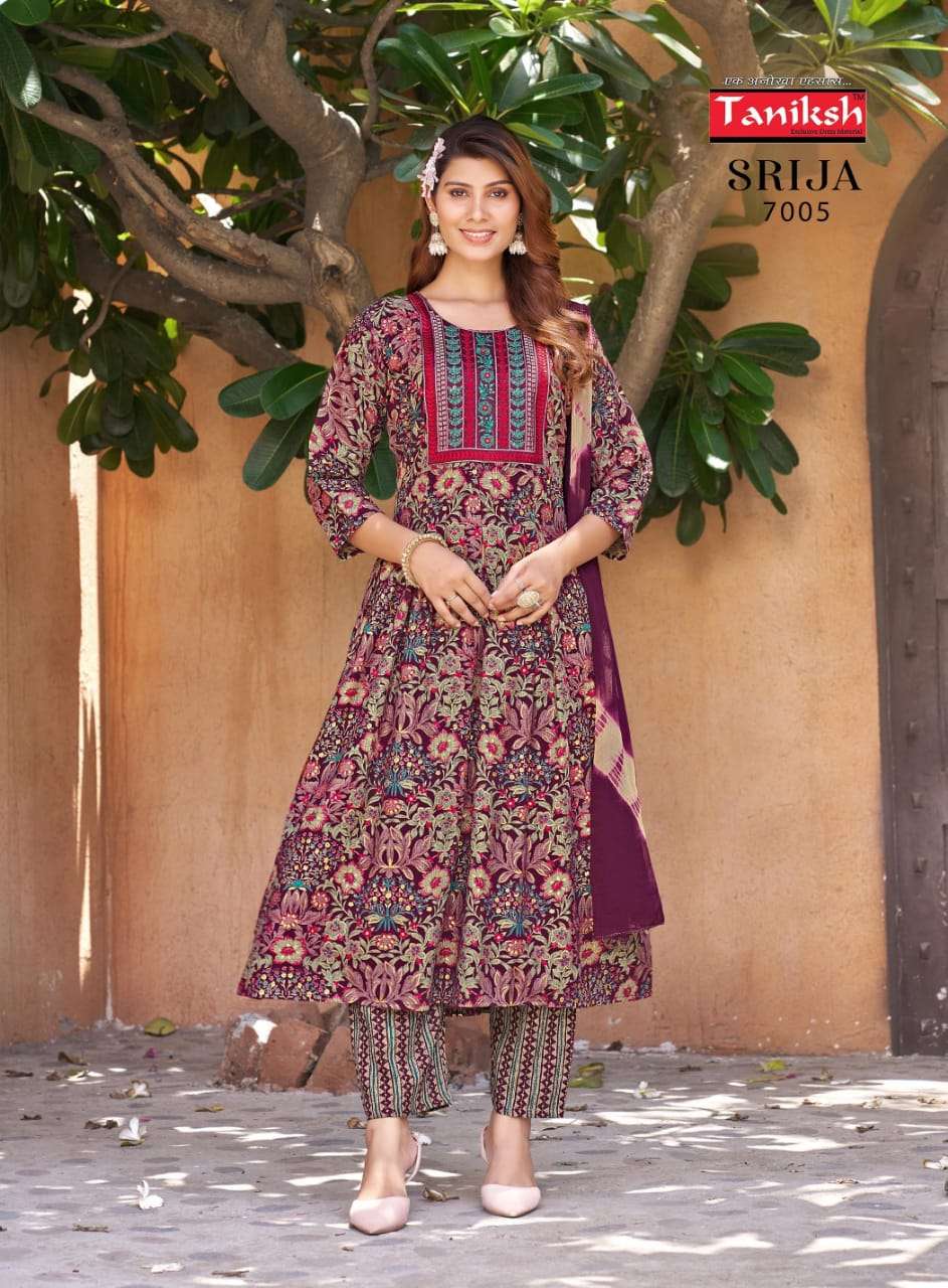 TANIKSH SRIJA VOL 7 RAYON PRINT FANCY NAIRA CUT PATTERN KURTI COMBO SET 