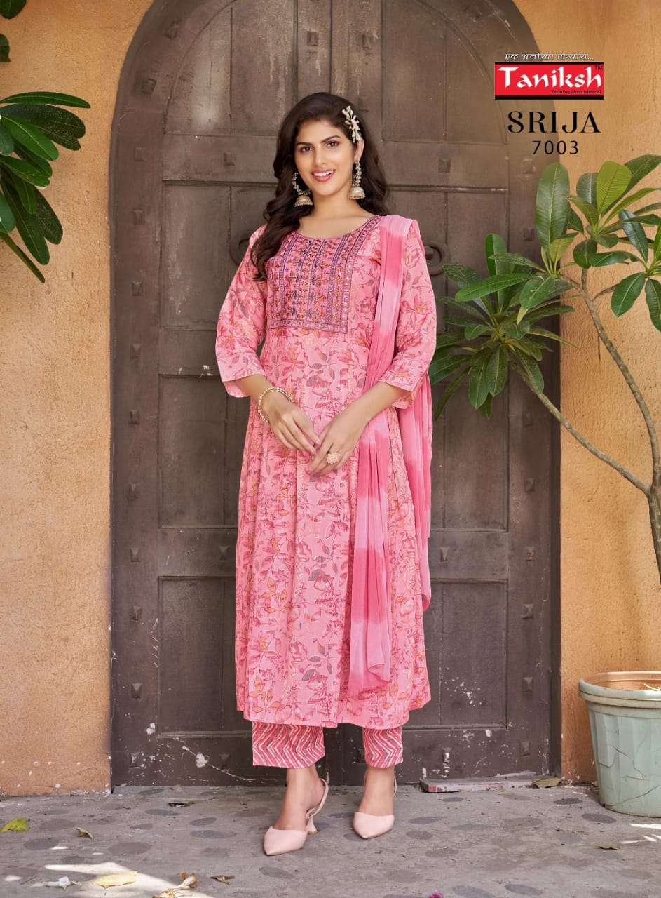 TANIKSH SRIJA VOL 7 RAYON PRINT FANCY NAIRA CUT PATTERN KURTI COMBO SET 