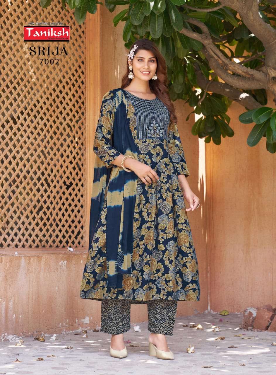 TANIKSH SRIJA VOL 7 RAYON PRINT FANCY NAIRA CUT PATTERN KURTI COMBO SET 