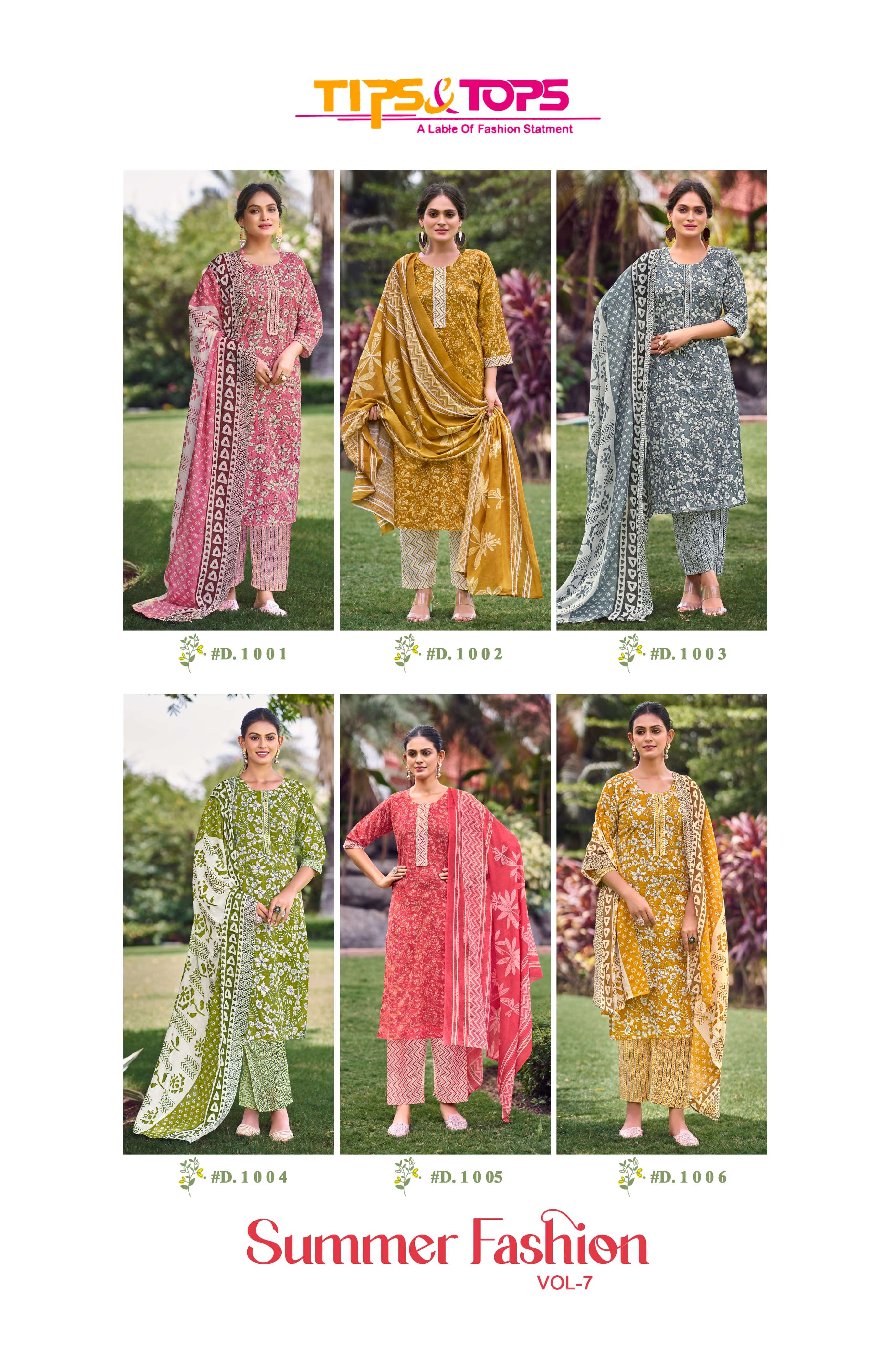 TIPS AND TOPS  SUMMER FASHION VOL 7 COTTON PRINT FANCY KURTI COMBO SET 