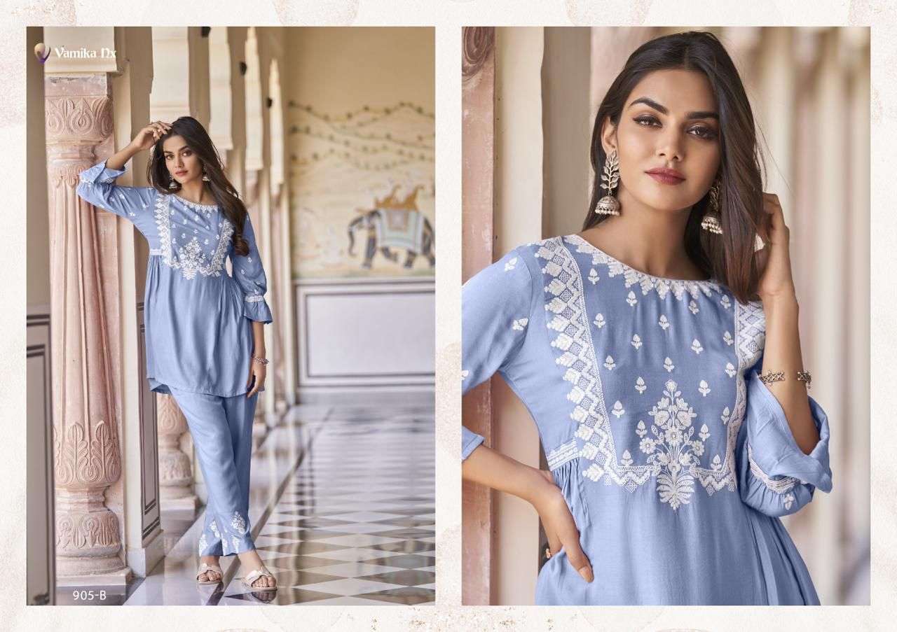 VAMIKA NX VINTAGE SUPER HIT RAYON FANCY WORKS TOP WITH PANT SET 