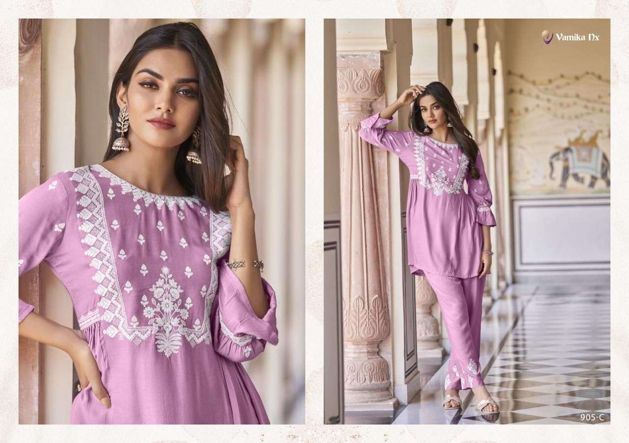 VAMIKA NX VINTAGE SUPER HIT RAYON FANCY WORKS TOP WITH PANT SET 