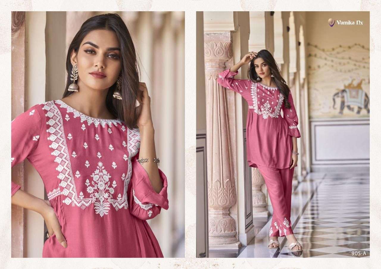 VAMIKA NX VINTAGE SUPER HIT RAYON FANCY WORKS TOP WITH PANT SET 