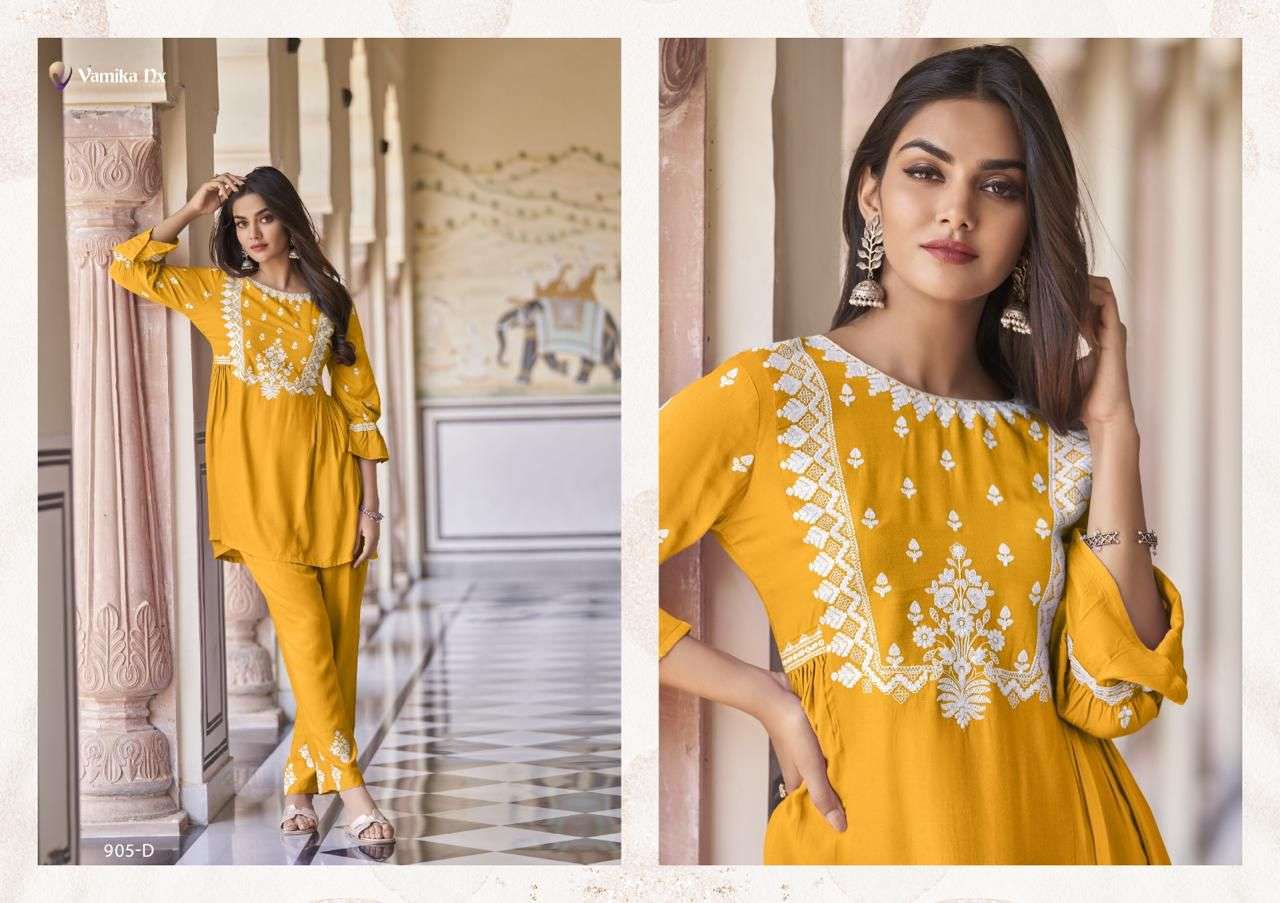 VAMIKA NX VINTAGE SUPER HIT RAYON FANCY WORKS TOP WITH PANT SET 