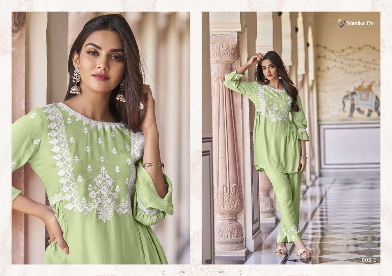 VAMIKA NX VINTAGE SUPER HIT RAYON FANCY WORKS TOP WITH PANT SET 