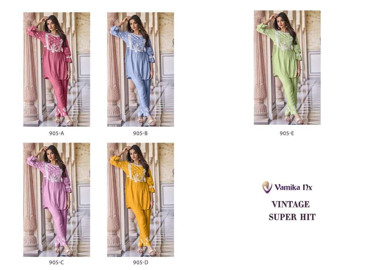 VAMIKA NX VINTAGE SUPER HIT RAYON FANCY WORKS TOP WITH PANT SET 