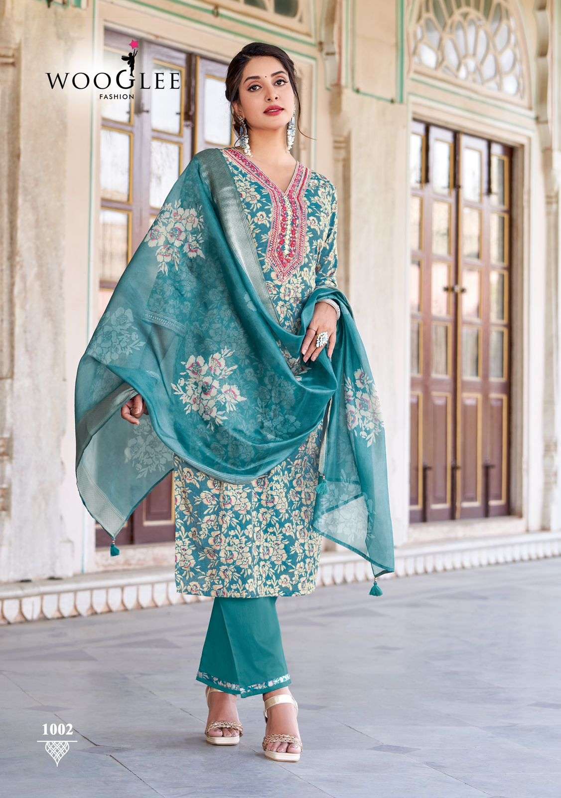WOOGLEE ICONIC COTTON HAND WORK DESIGNER KURTI COMBO SET 