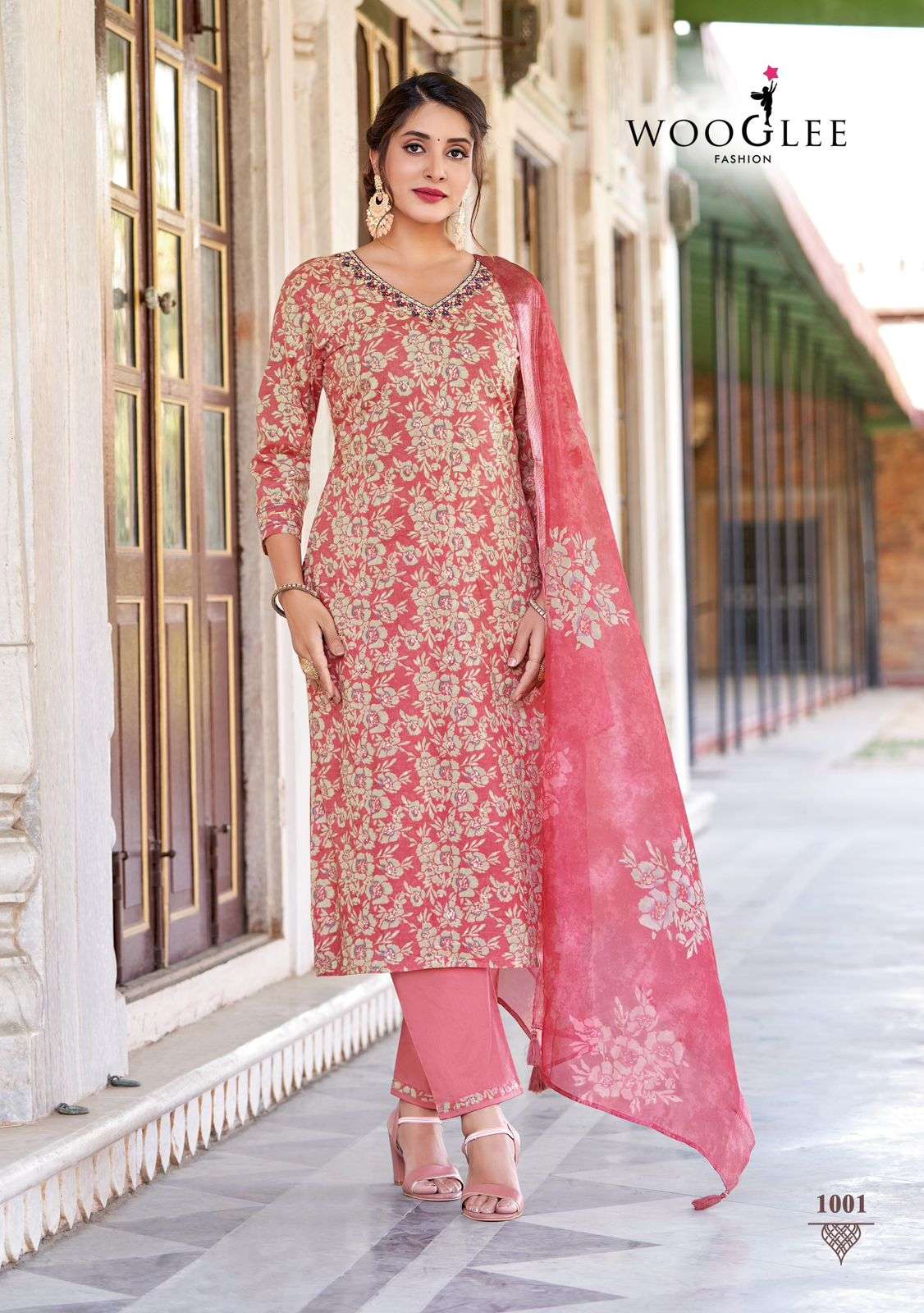WOOGLEE ICONIC COTTON HAND WORK DESIGNER KURTI COMBO SET 