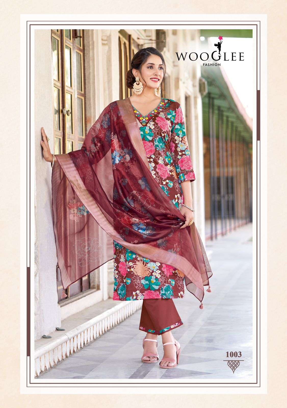 WOOGLEE ICONIC COTTON HAND WORK DESIGNER KURTI COMBO SET 