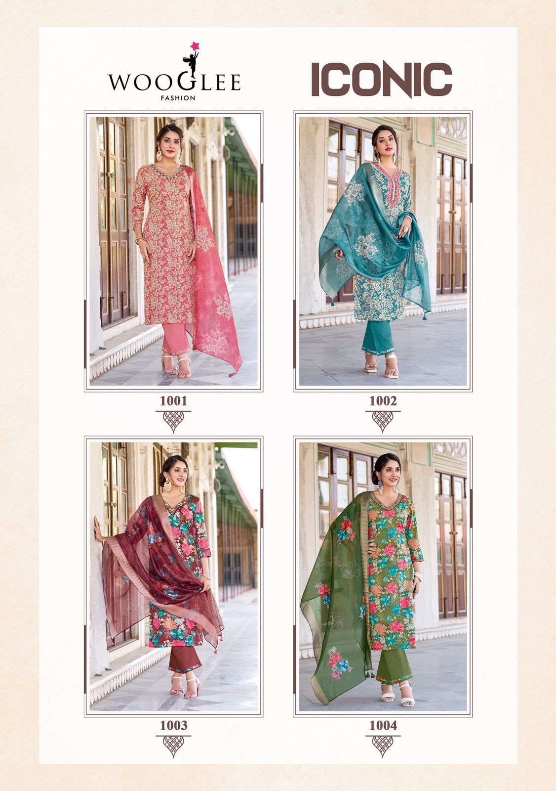 WOOGLEE ICONIC COTTON HAND WORK DESIGNER KURTI COMBO SET 