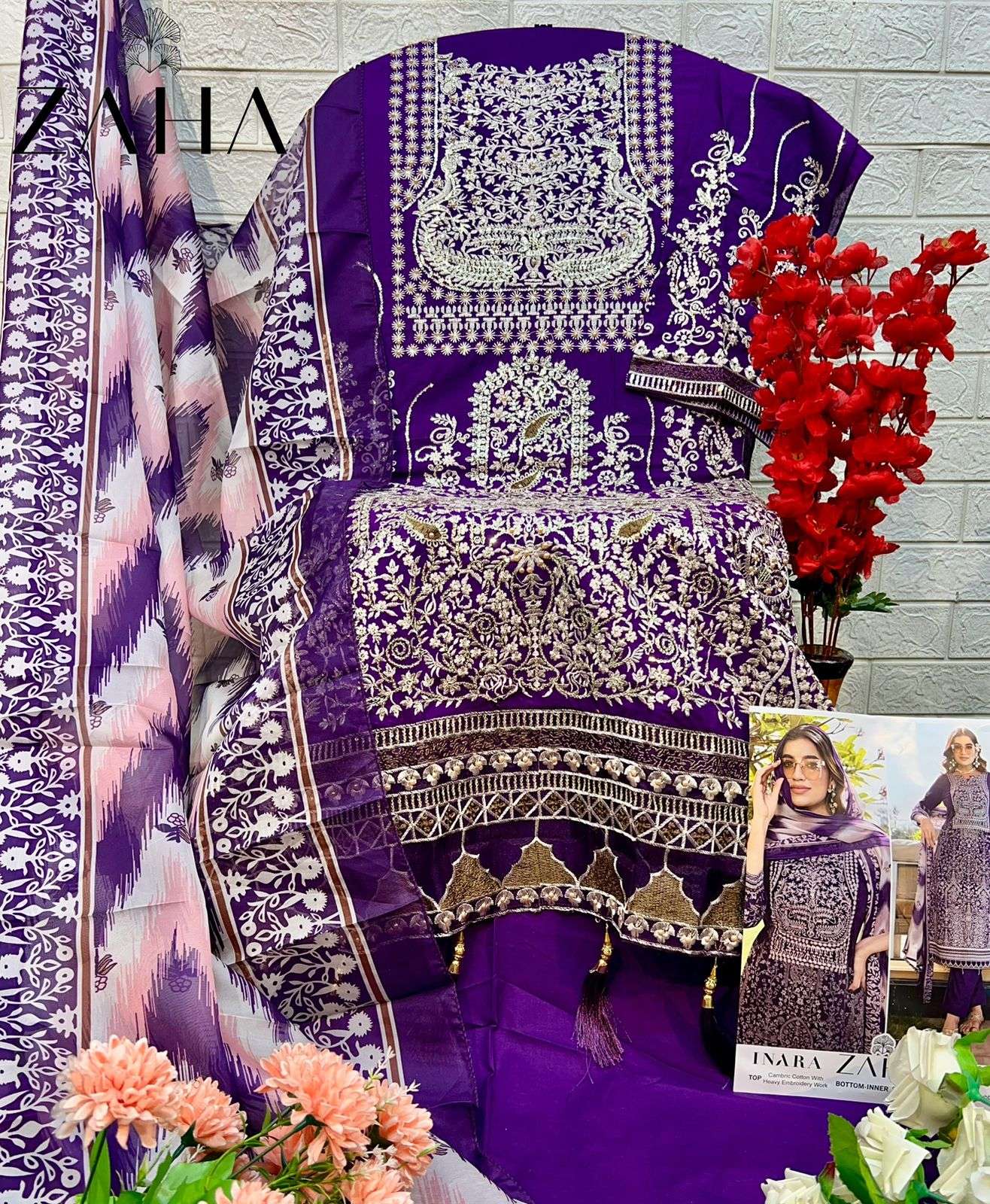 ZAHA INARA VOL 1 COTTON HEAVY EMBROIDERY DESIGNER PAKISTANI SUIT