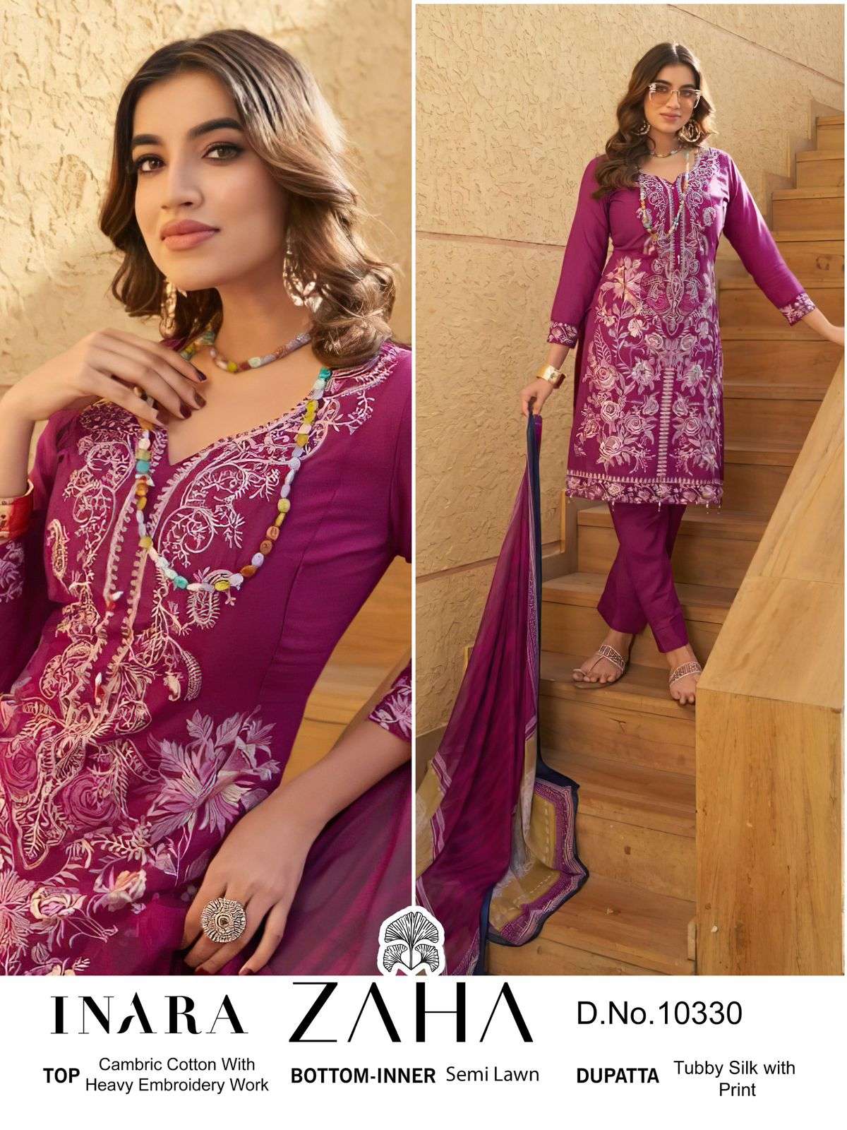 ZAHA INARA VOL 1 COTTON HEAVY EMBROIDERY DESIGNER PAKISTANI SUIT