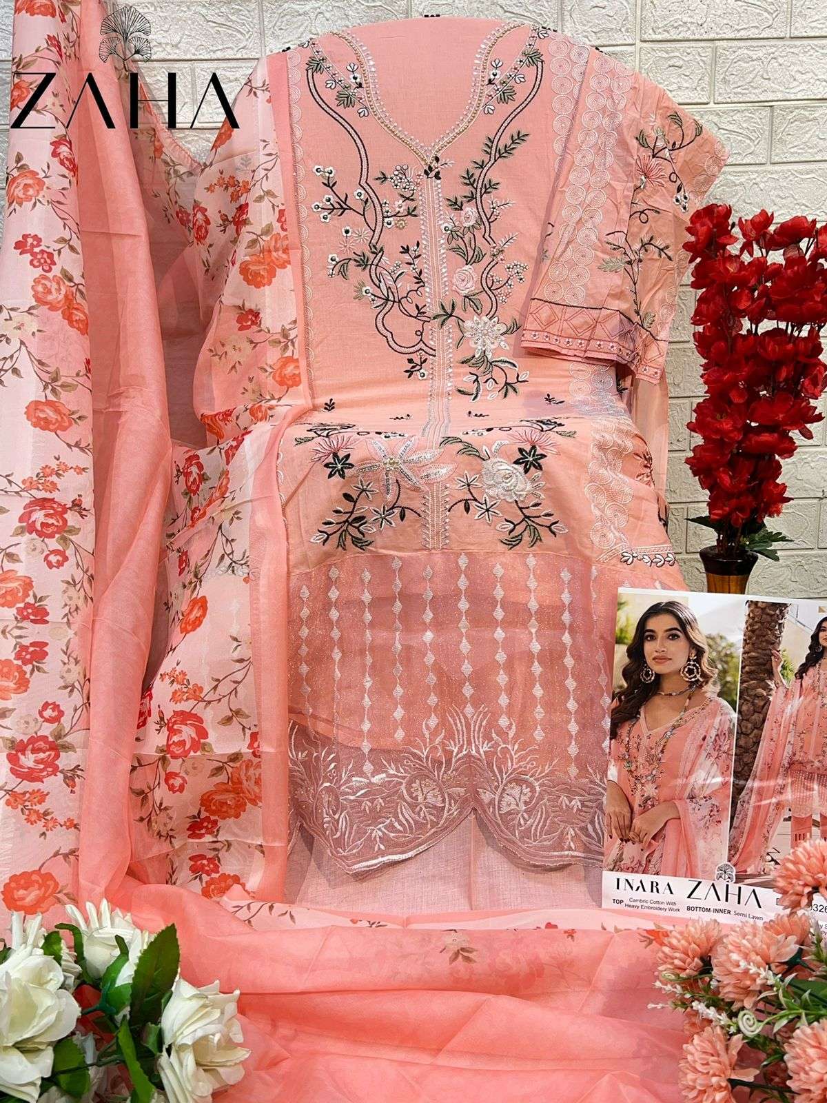 ZAHA INARA VOL 1 COTTON HEAVY EMBROIDERY DESIGNER PAKISTANI SUIT