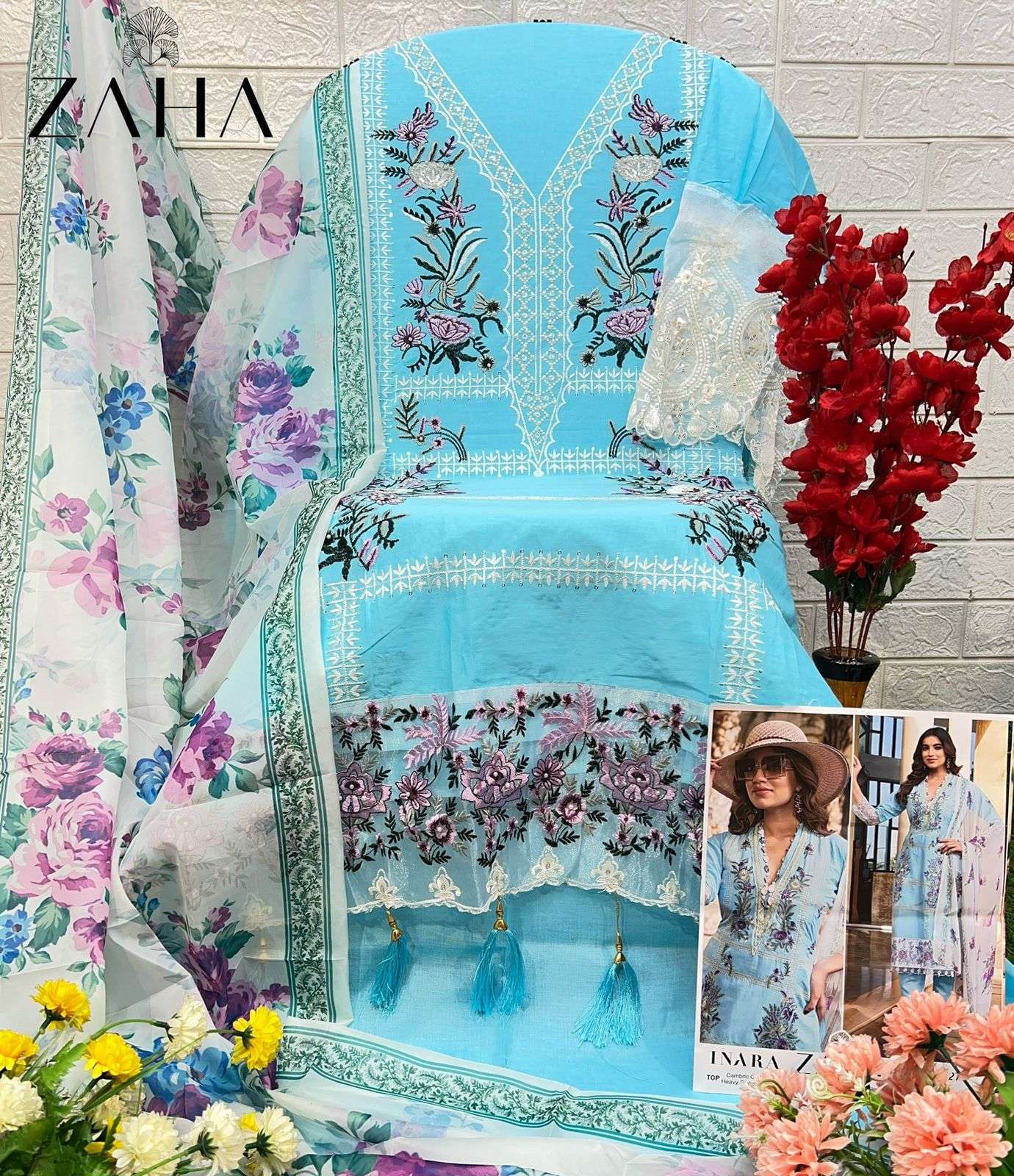 ZAHA INARA VOL 1 COTTON HEAVY EMBROIDERY DESIGNER PAKISTANI SUIT