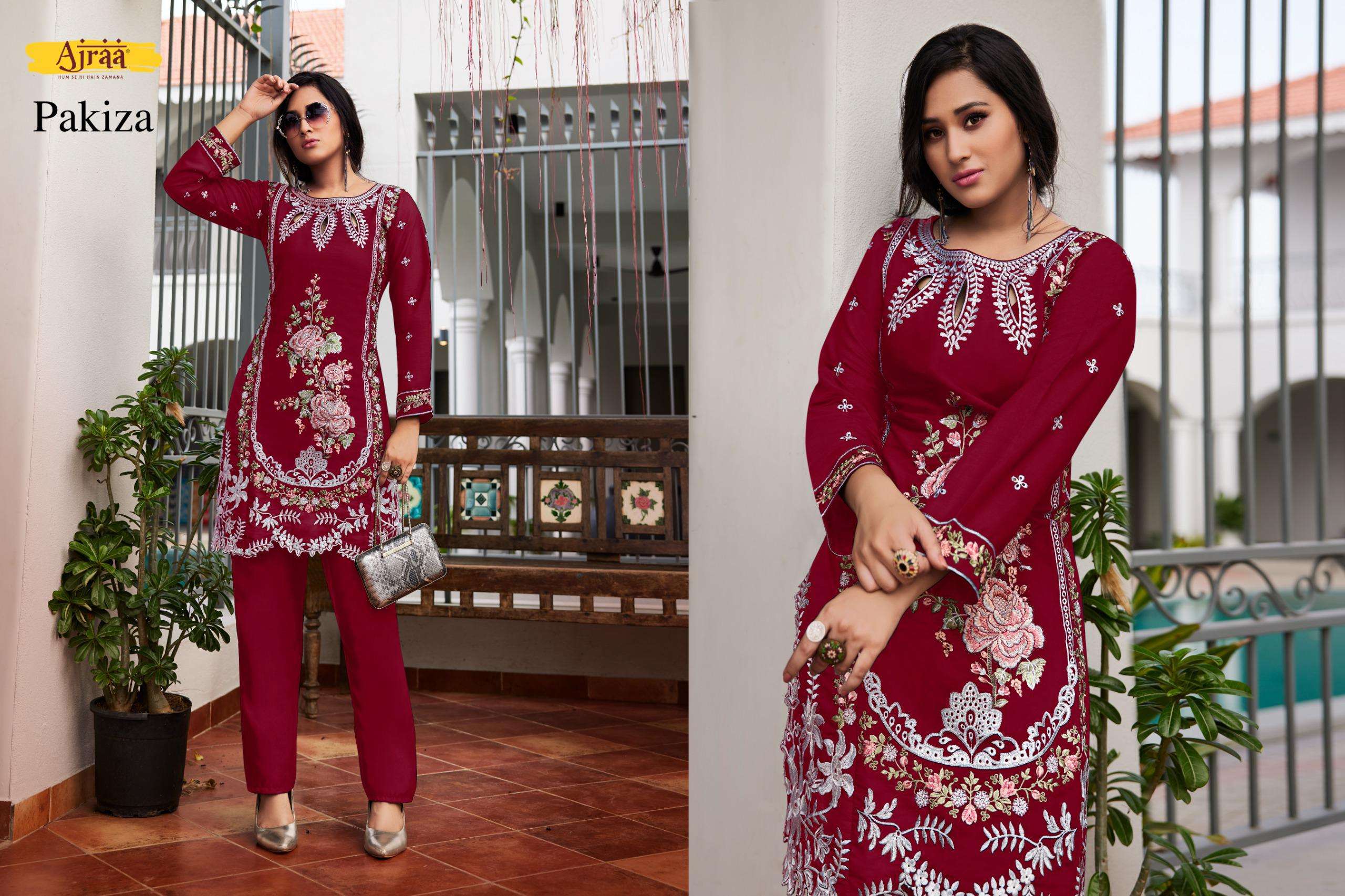 AJRAA PAKIZA EMBROIDERY DESIGNER KURTI WITH BOTTOM SET