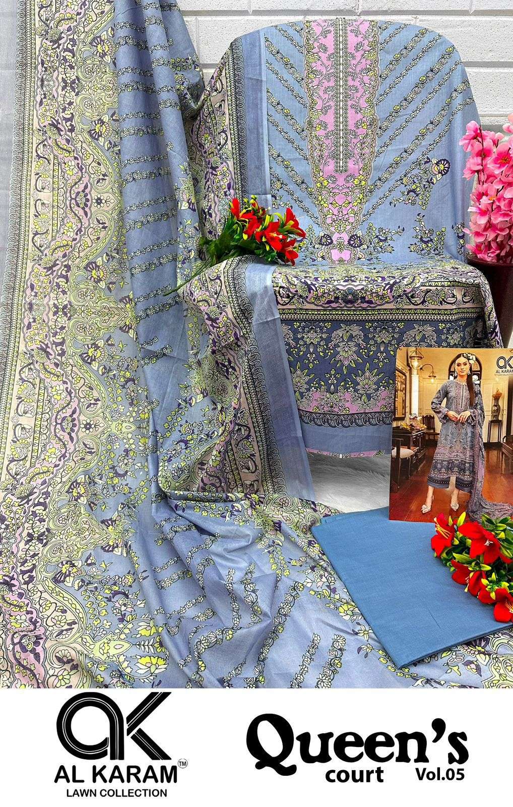 AL KARAM QUEENS COURT VOL 5 COTTON DIGITAL PRINT SUIT