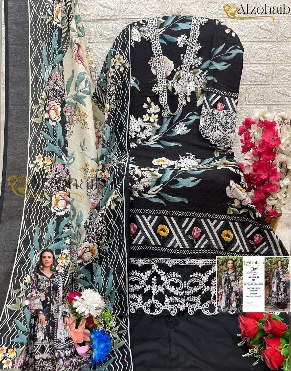 AL ZOHAIB ELAF CHIKANKARI VOL 2 COTTON SALWAR KAMEEZ 