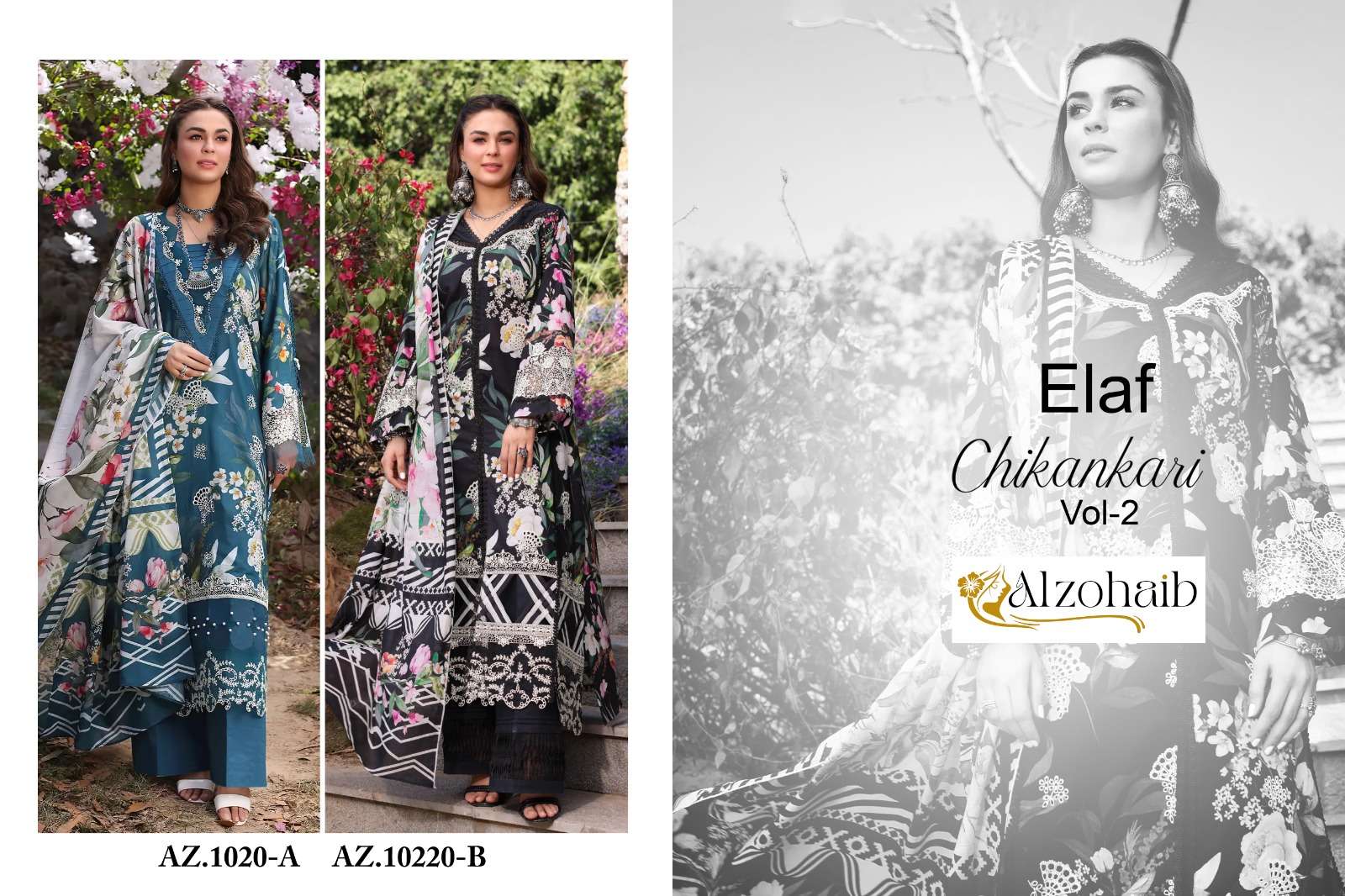 AL ZOHAIB ELAF CHIKANKARI VOL 2 COTTON SALWAR KAMEEZ 