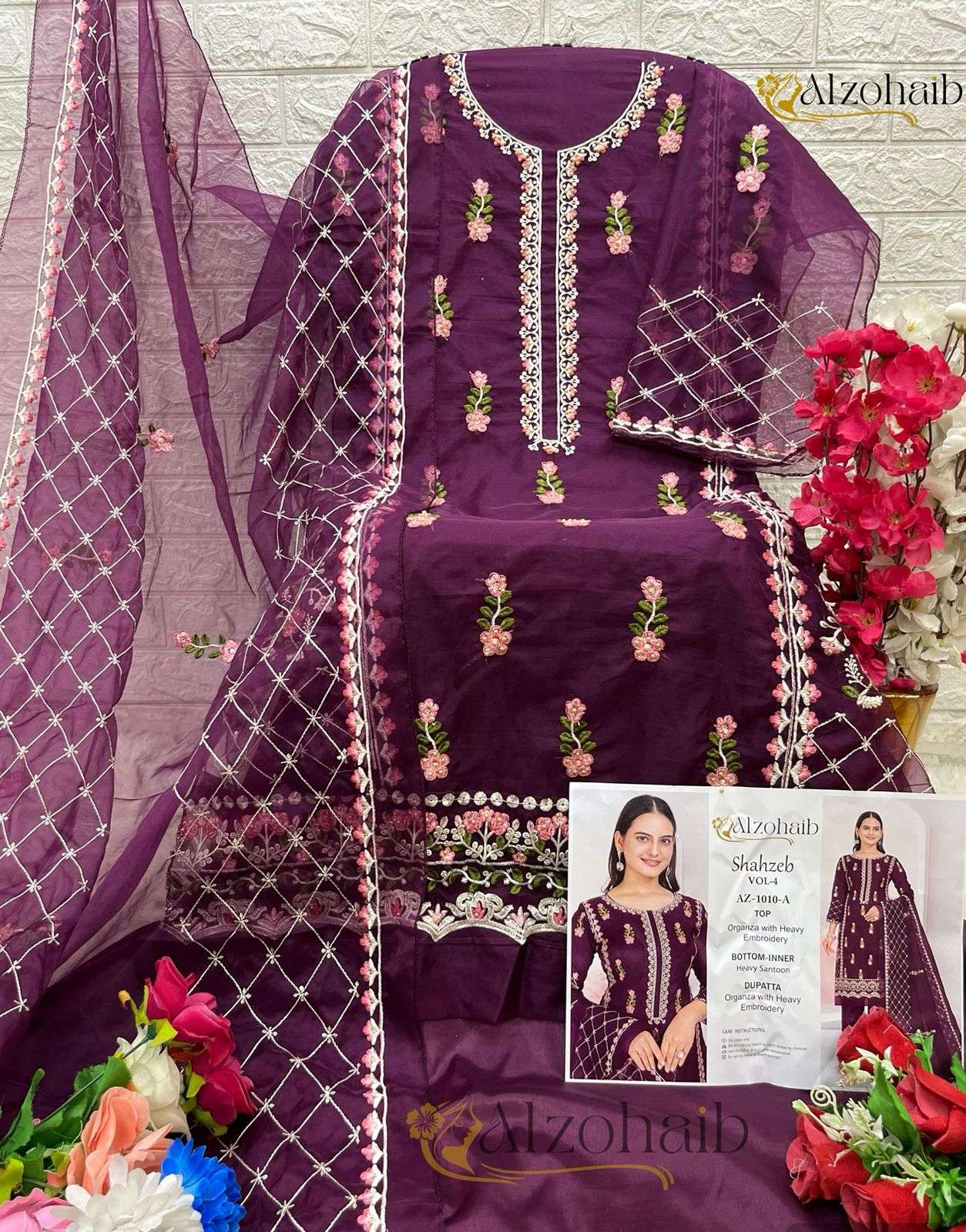 AL ZOHAIB SHAHZEB VOL 4 ORGANZA EMBROIDERY WORK SUIT	