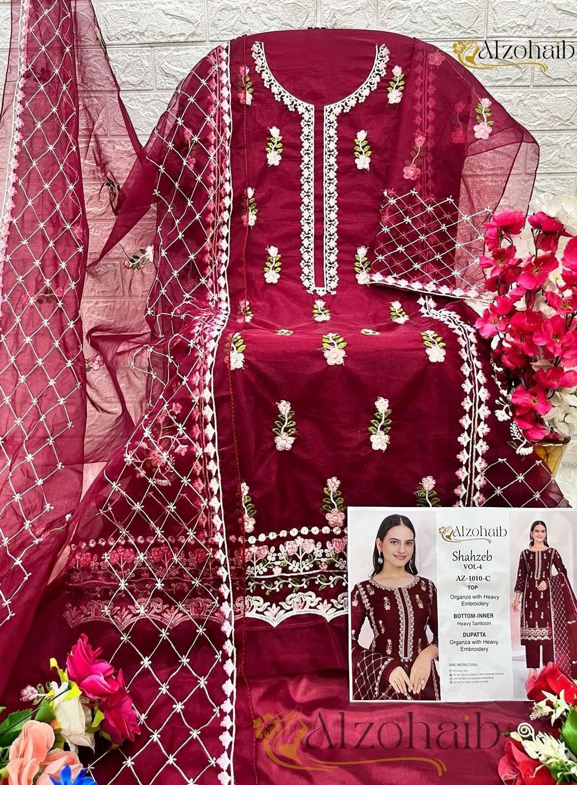 AL ZOHAIB SHAHZEB VOL 4 ORGANZA EMBROIDERY WORK SUIT	