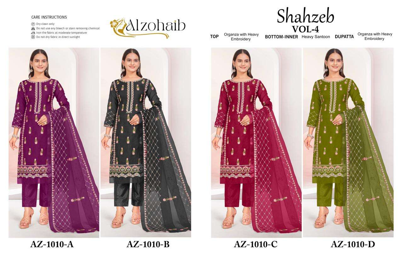 AL ZOHAIB SHAHZEB VOL 4 ORGANZA EMBROIDERY WORK SUIT	