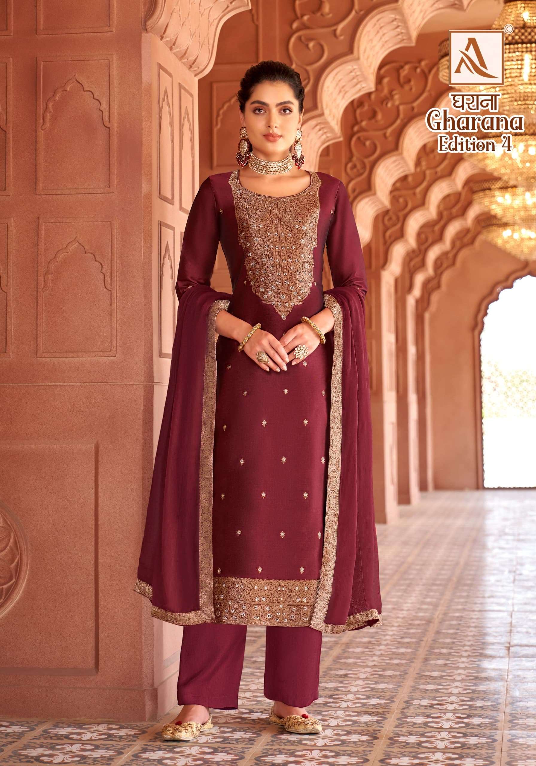 ALOK SUITS GHARANA VOL 4 DOLA JACQUARD HAND WORK DESIGNER SUIT
