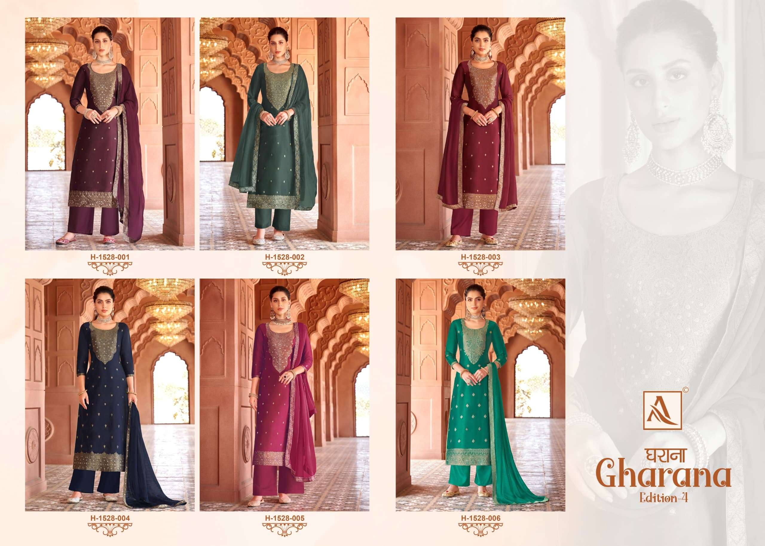 ALOK SUITS GHARANA VOL 4 DOLA JACQUARD HAND WORK DESIGNER SUIT