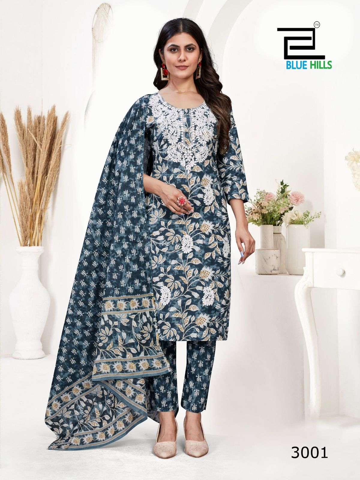 BLUE HILLS KANIKA VOL 3 COTTON FANCY WORK KURTI COMBO SET 