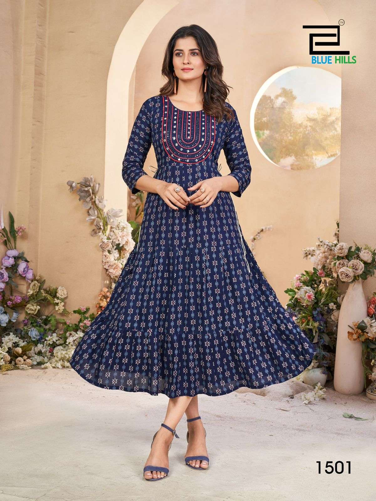 BLUE HILLS SARFARAZ VOL 15 RAYON PRINTS FANCY GOWN 