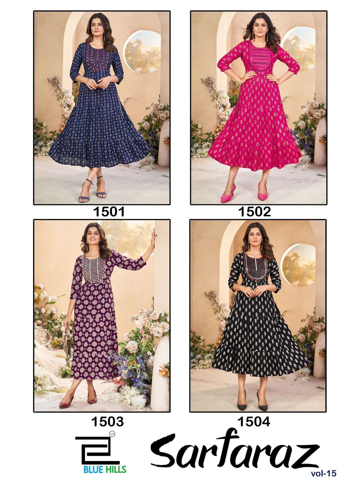 BLUE HILLS SARFARAZ VOL 15 RAYON PRINTS FANCY GOWN 