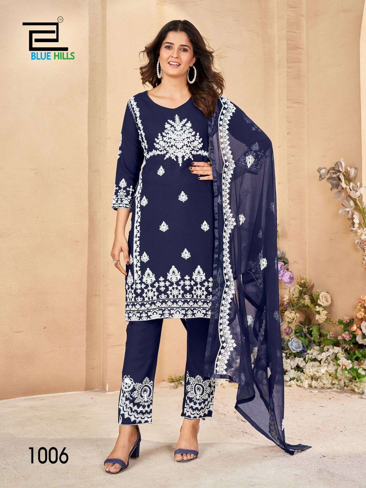 BLUE HULLS GALAXY RAYON FANCY LUCKNOWI WORK KURTI COMBO SET 
