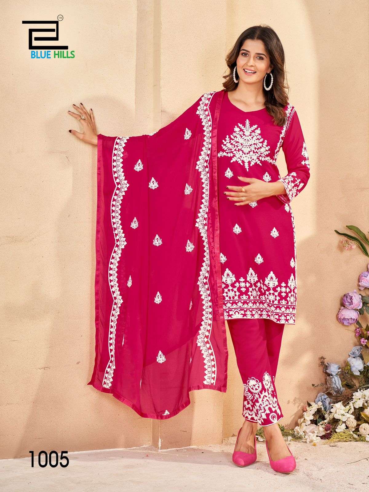 BLUE HULLS GALAXY RAYON FANCY LUCKNOWI WORK KURTI COMBO SET 
