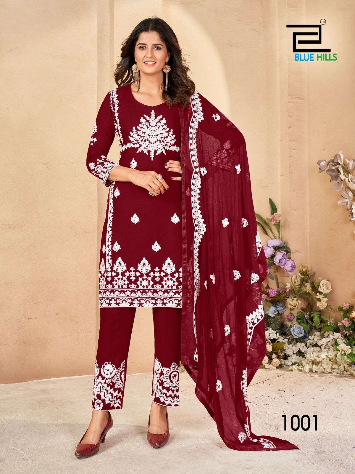 BLUE HULLS GALAXY RAYON FANCY LUCKNOWI WORK KURTI COMBO SET 