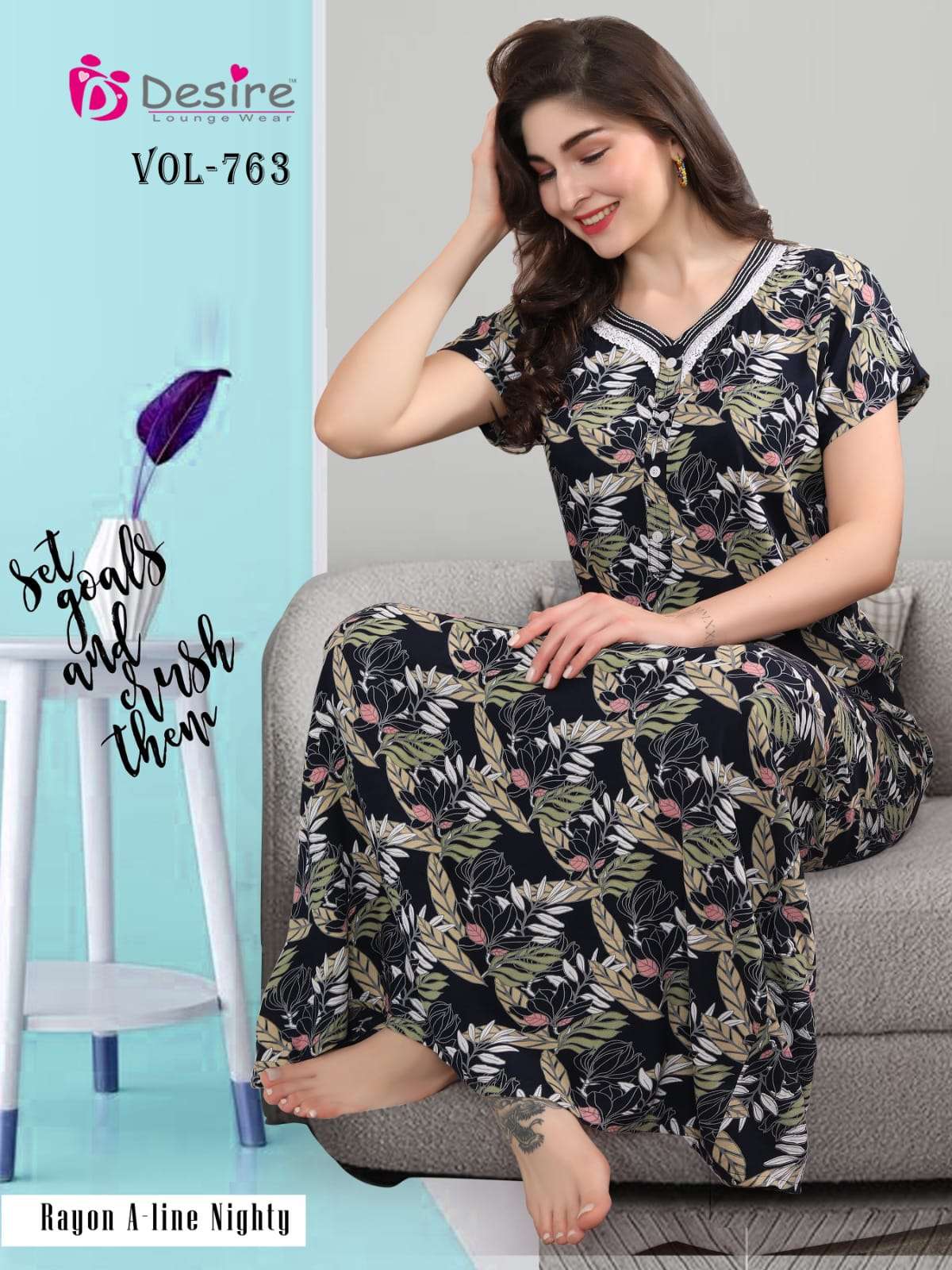 DESIRE PREMIUM NIGHT WEAR COLLECTON RAYON PRINT NIGHTY