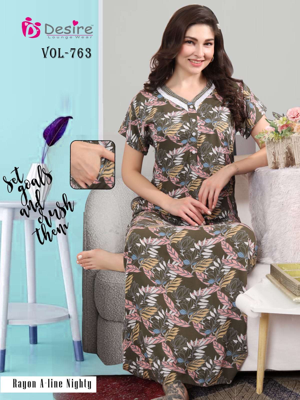 DESIRE PREMIUM NIGHT WEAR COLLECTON RAYON PRINT NIGHTY