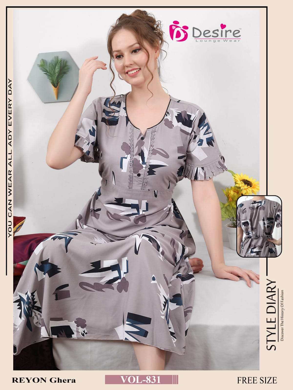 DESIRE RAYON PRINT NIGHT WEAR GOWN