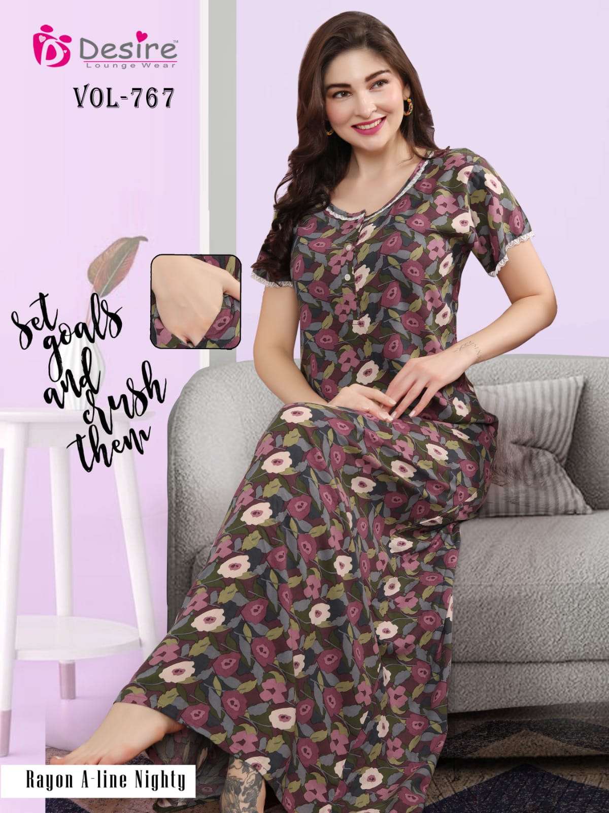 DESIRE VOL 762 RAYON PRINT A LINE PATTERN NIGHTY