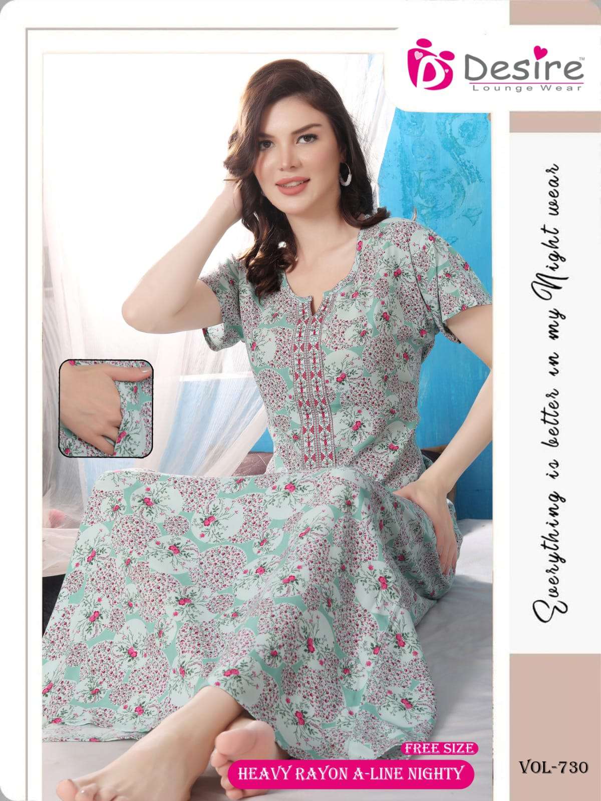 DESIRE VOL 762 RAYON PRINT A LINE PATTERN NIGHTY