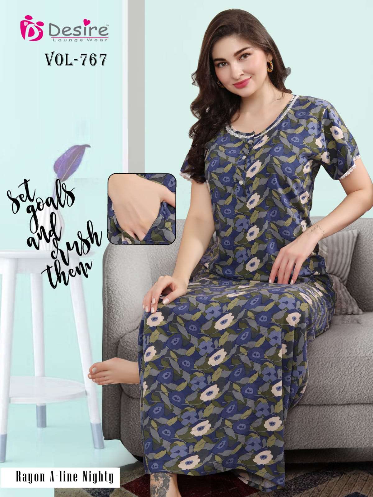 DESIRE VOL 762 RAYON PRINT A LINE PATTERN NIGHTY