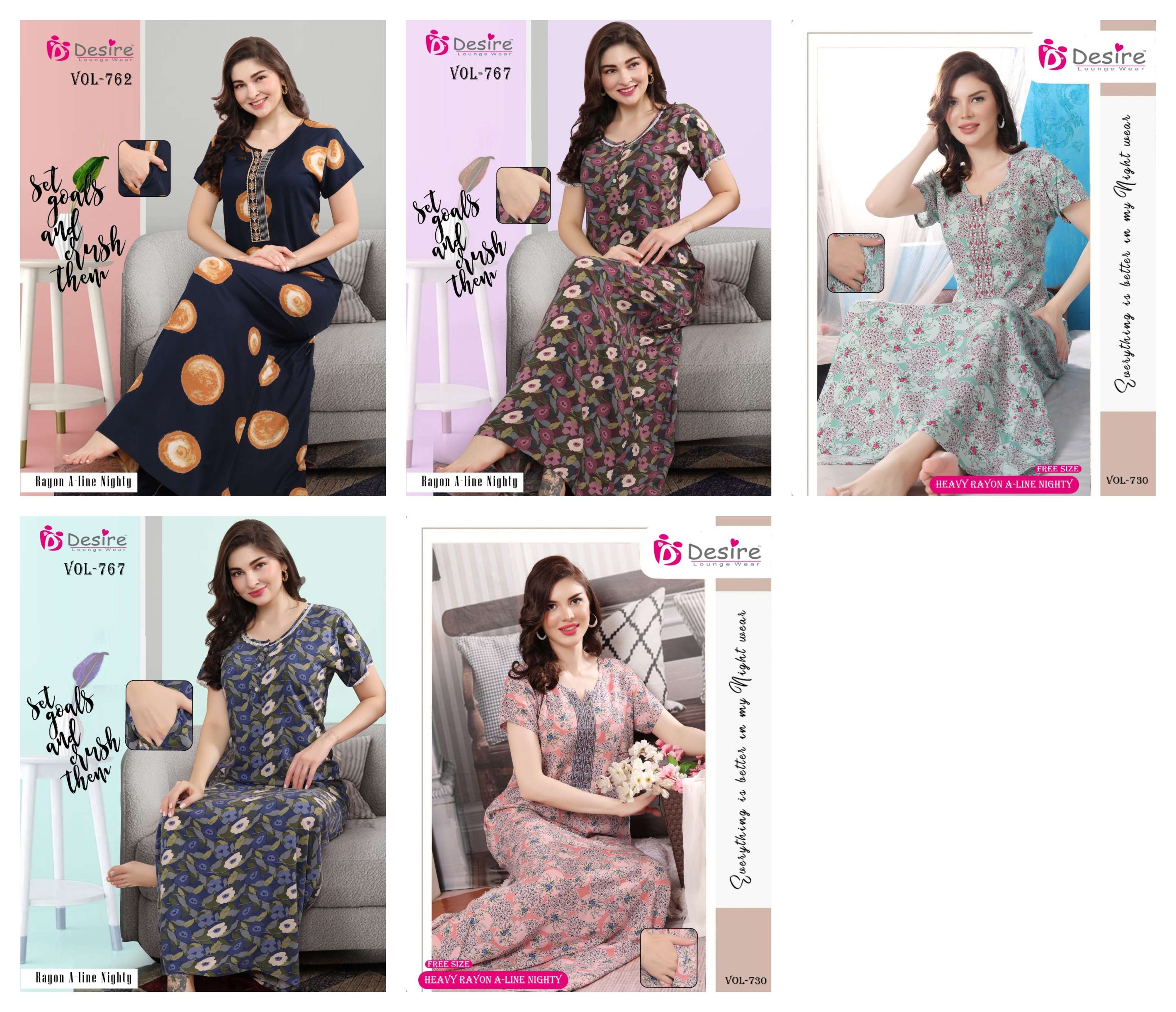 DESIRE VOL 762 RAYON PRINT A LINE PATTERN NIGHTY