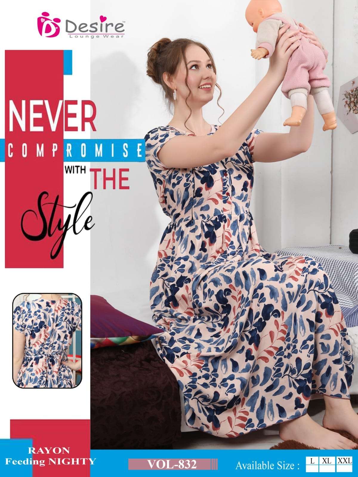 DESIRE VOL 832 RAYON FEEDING PATTERN NIGHTIES