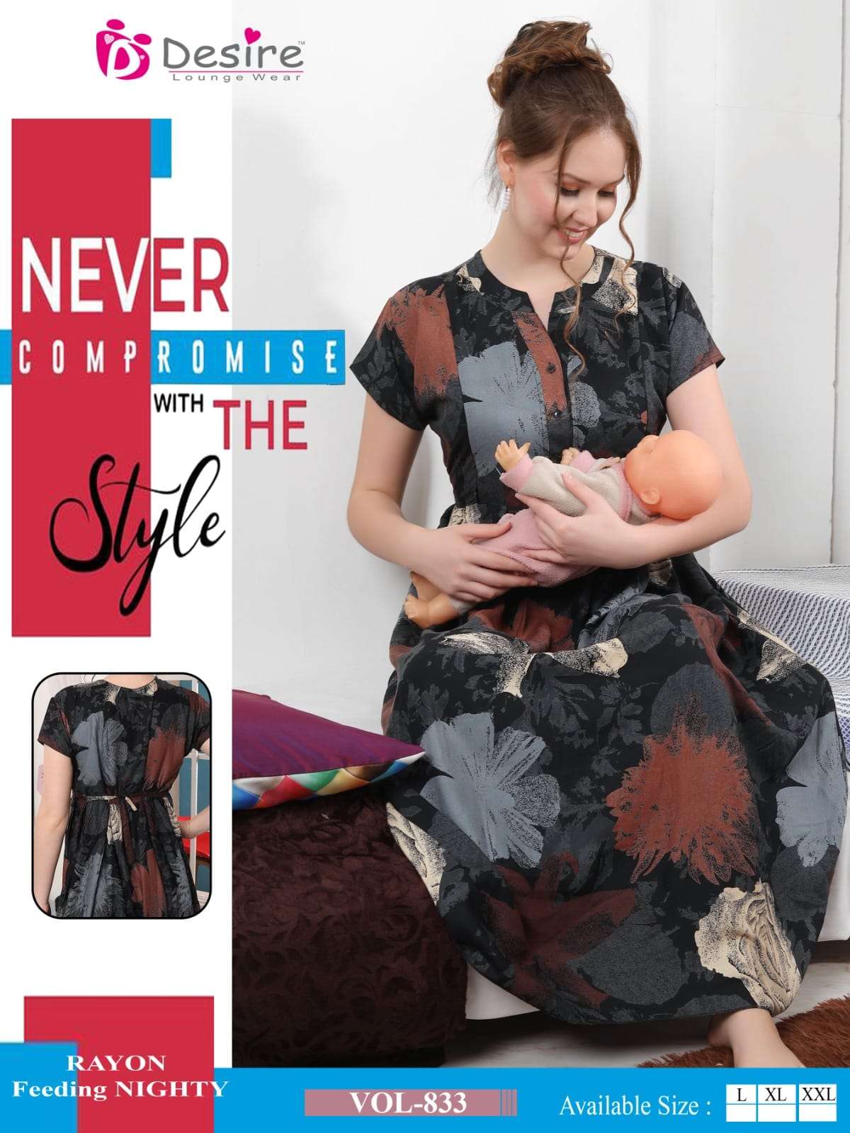 DESIRE VOL 832 RAYON FEEDING PATTERN NIGHTIES