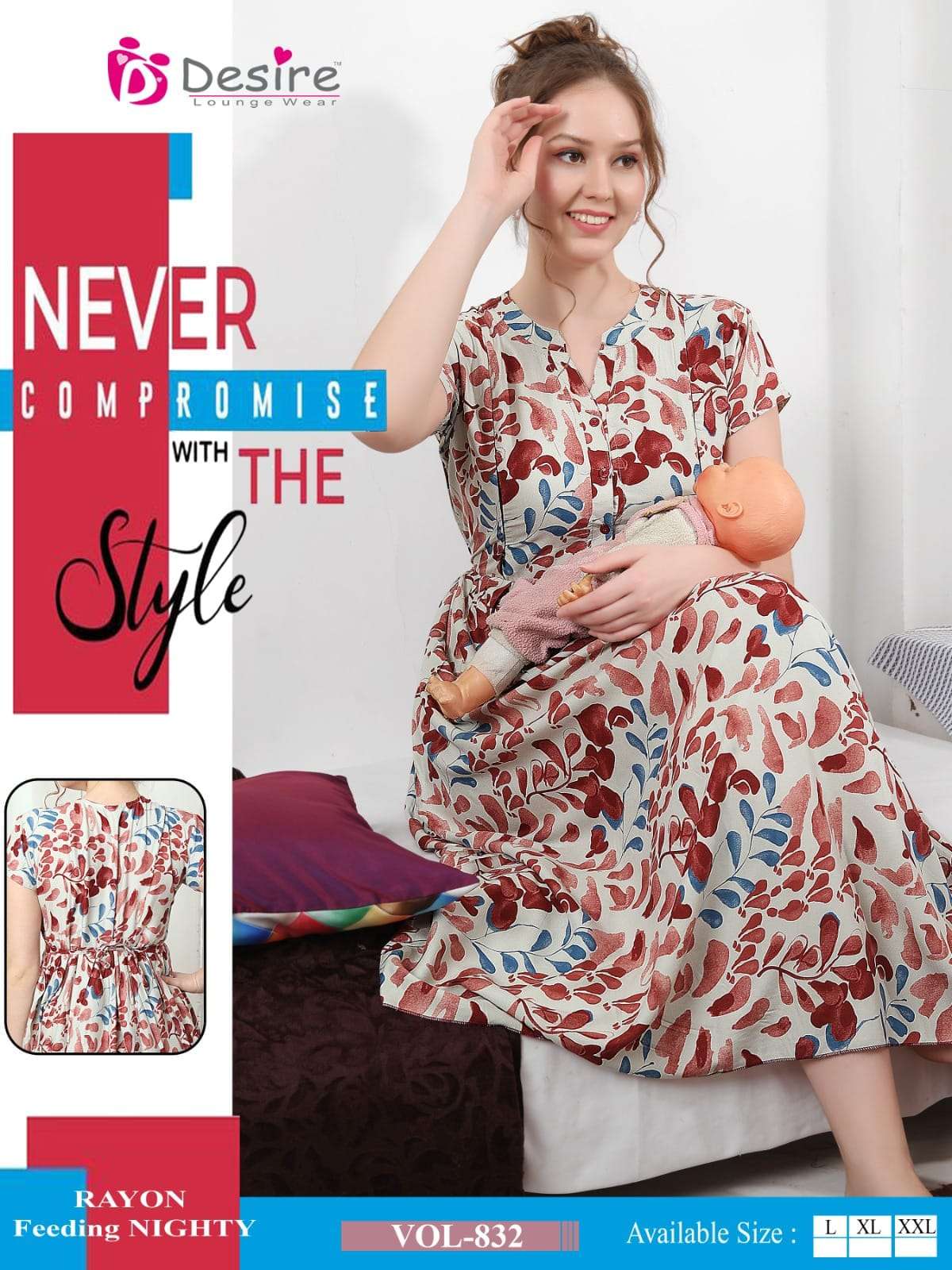 DESIRE VOL 832 RAYON FEEDING PATTERN NIGHTIES