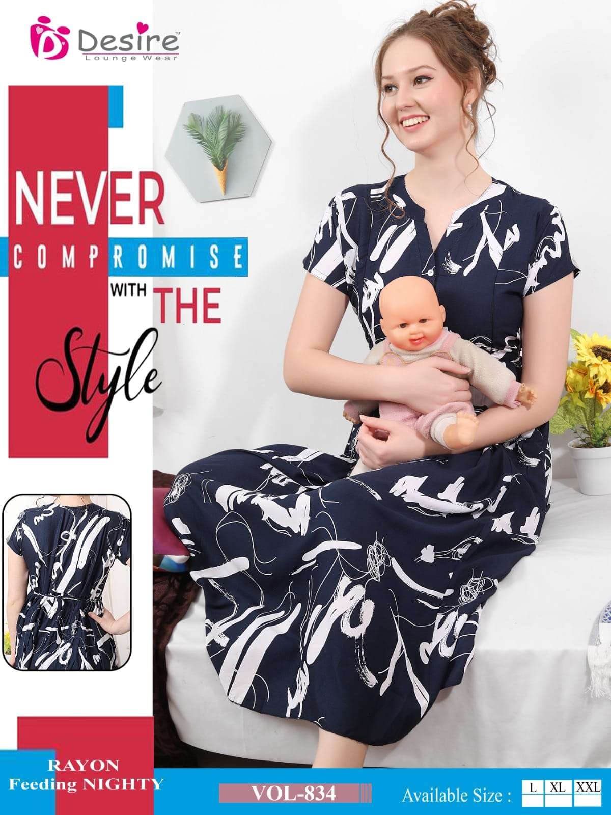 DESIRE VOL 832 RAYON FEEDING PATTERN NIGHTIES